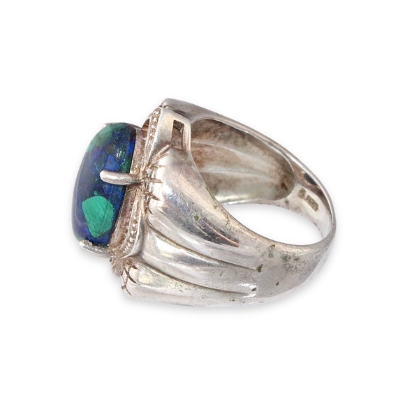 Vintage Azurite Malachite Sterling Silver Ring Size 7 Blue Green Azurmalachite - Picture 5 of 8